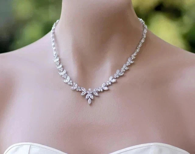20CT Lab-Created Marquise Cut Diamond Tennis Necklace 14K White Gold Plated
