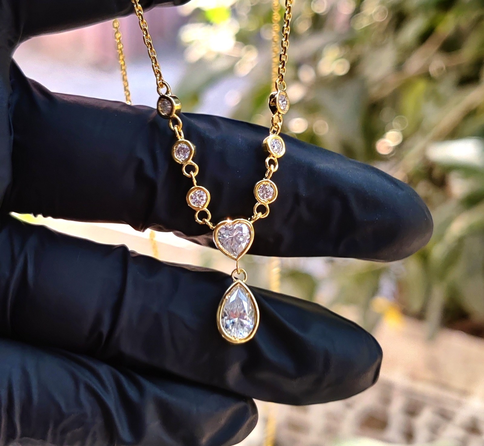 2.50Ct Pear Lab Created Diamond Necklace Pendant 14K Yellow Gold Plated Silver