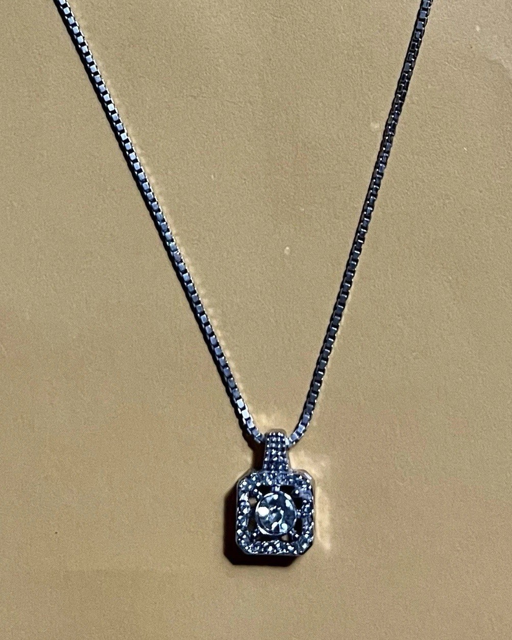 Sterling Silver Designer Box Link Chain With CZ Pendant