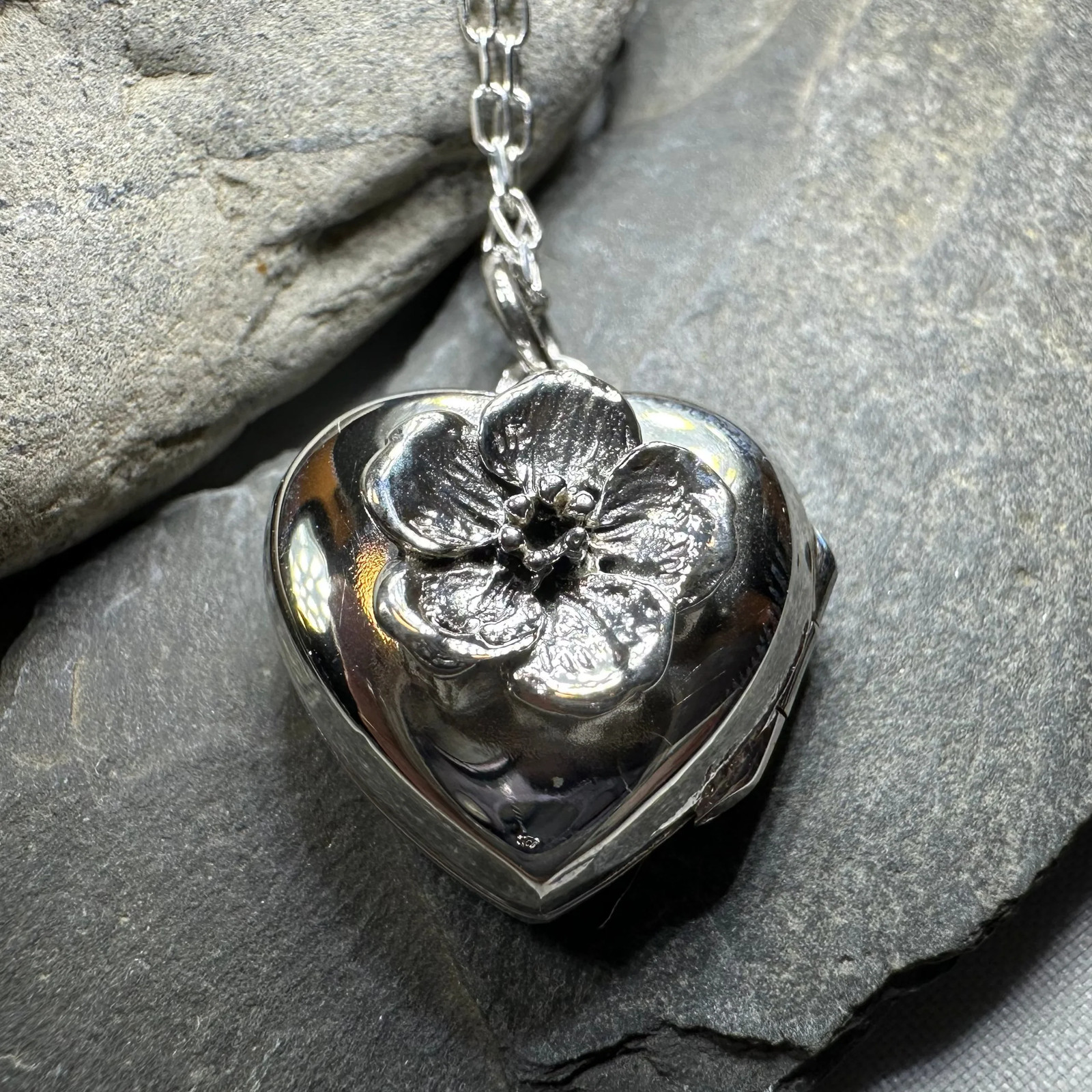 Dogwood Flower Silver Locket Necklace