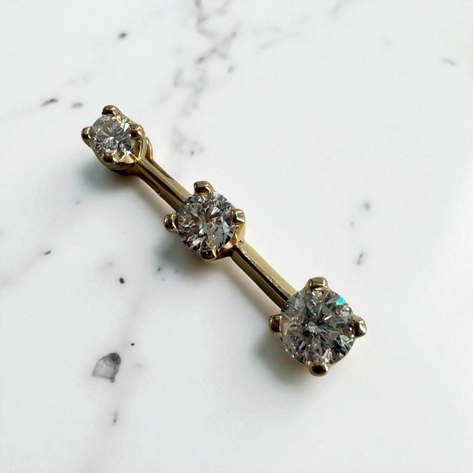 14k solid yellow gold and 3 stone diamond pendant slider approx 1/2 ctw