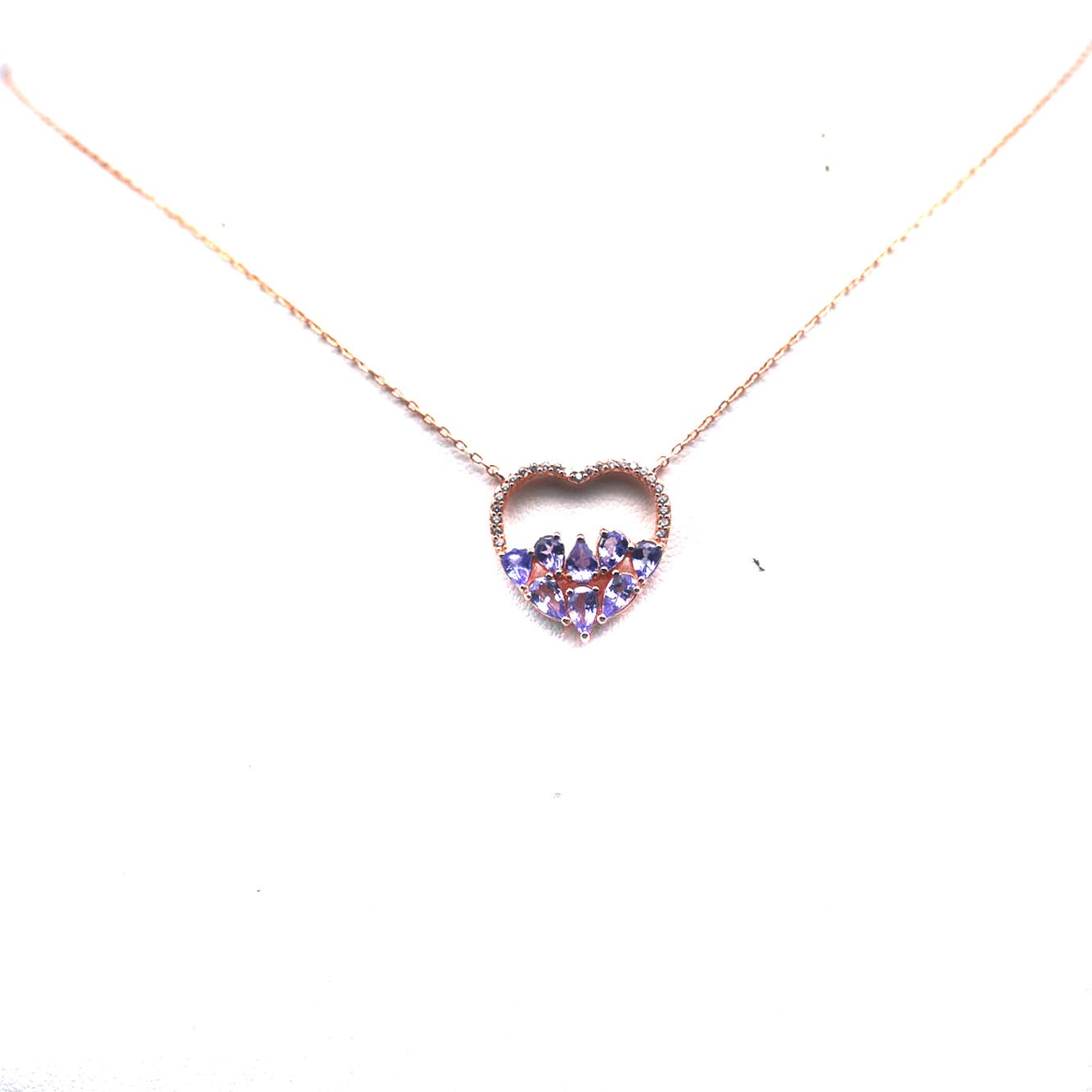 Thai Handmade 3 x 5 mm. Blue Tanzanite White Zircon Necklace 18.0 in