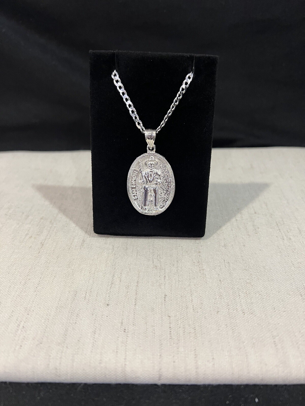 925 Sterling Silver Men Women SAN SIMON FOLK SAINT Pendant & Curb Chain 20 26 30