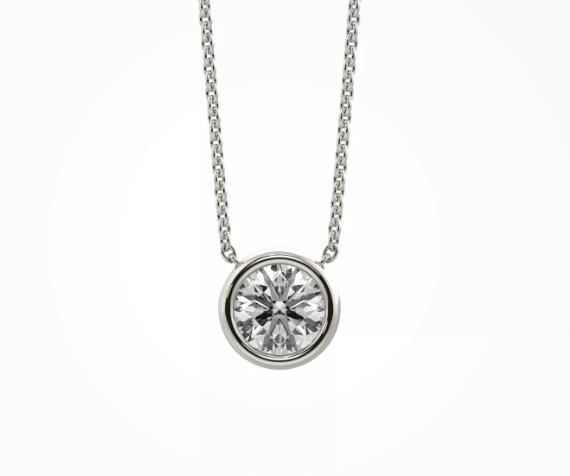 Bezel Solitaire Lab Diamond Silver Necklace 0.25 Ct. Tw. – In Original Box