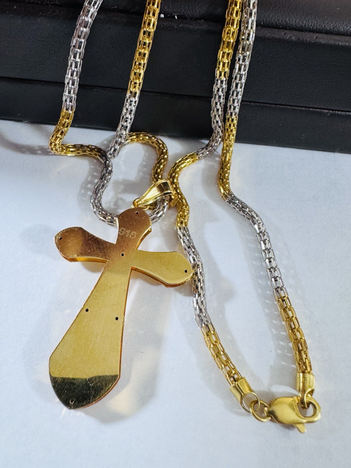 22C 22K 916 Fine Real Gold 21.5”/22” Long Cross Necklace 14.8g 3mm Mens-Womens