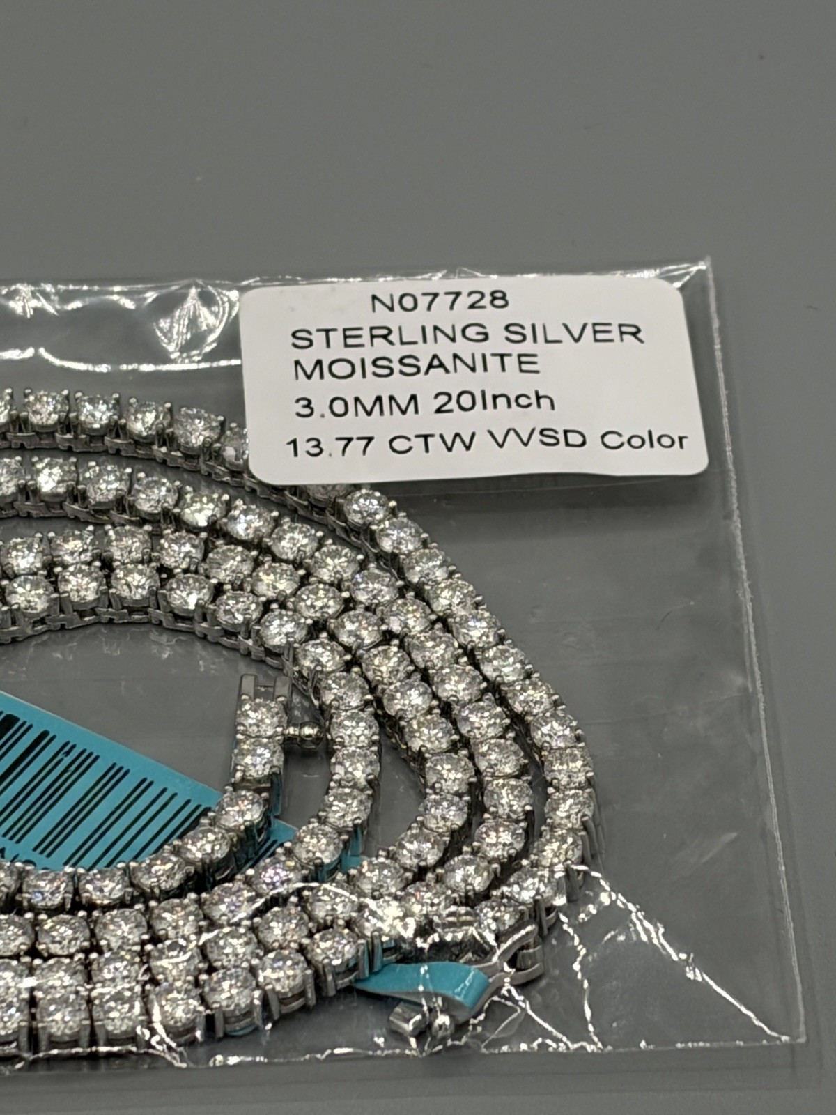 Moissanite Tennis Chain Necklace – 3.0mm 13.77 CTW VVS D Color – 20″ 925 Silver