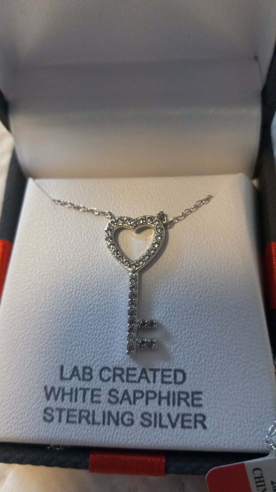 New White Sapphire Lab Created Sterling Silver 18″ Key Pendant Necklace