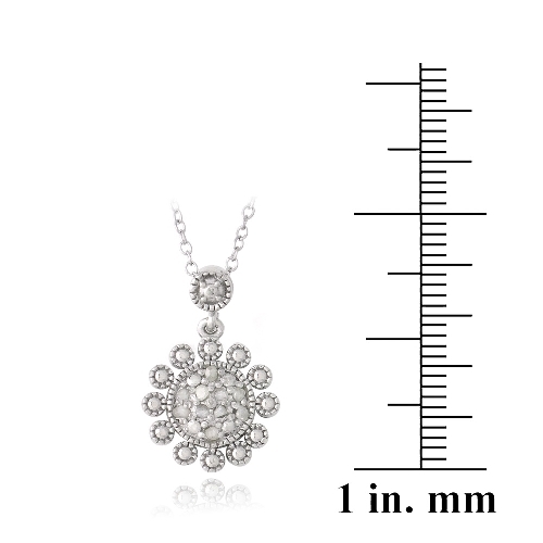 925 Silver 1/10ct Diamond Flower Dangle Necklace, 18″
