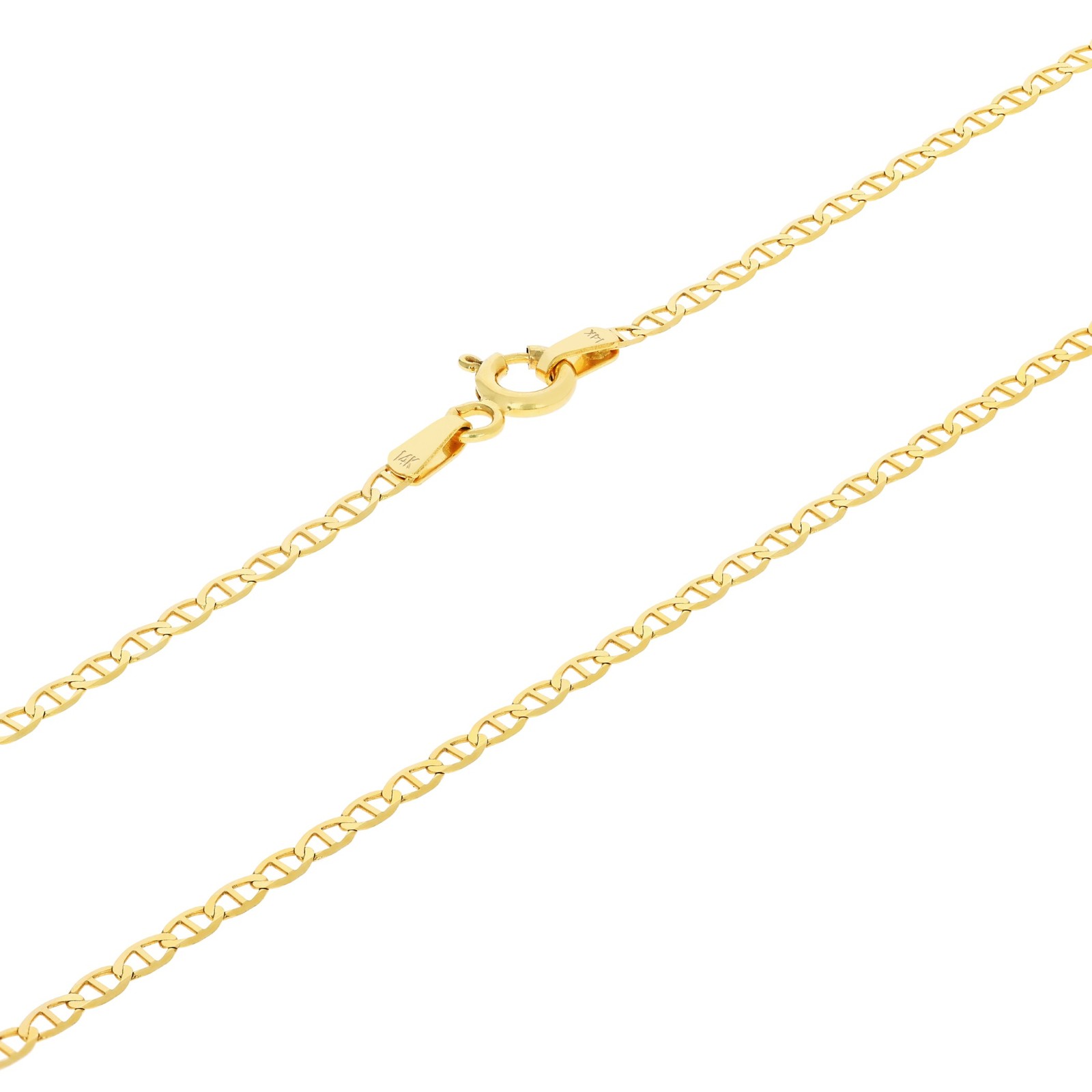 14K Yellow Gold Solid Womens 2mm Mariner Anchor Flat Link Chain Necklace 18″