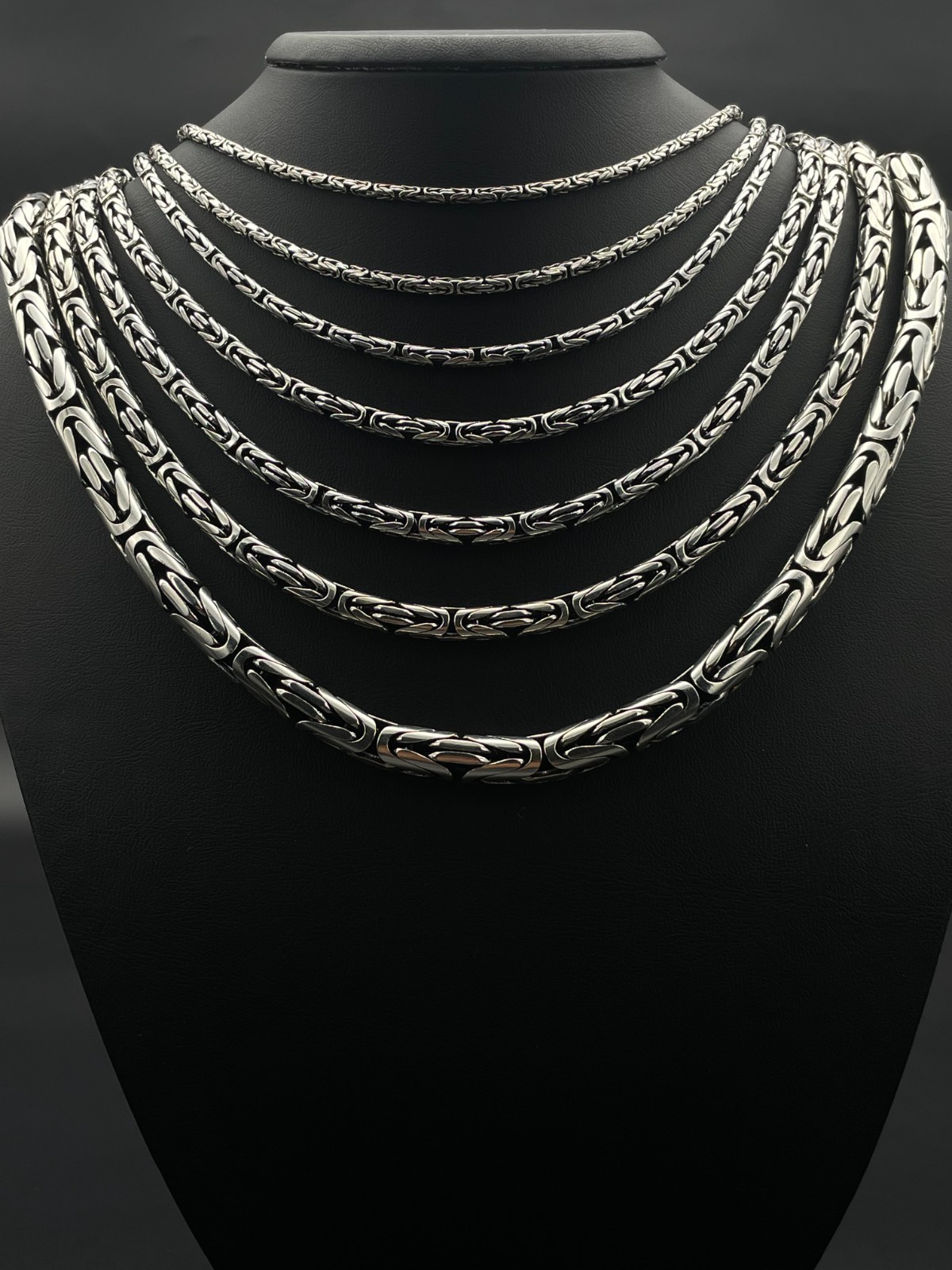 925 Sterling Silver King Byzantine Solid Oxidized Round Chain Necklace, Gift Men