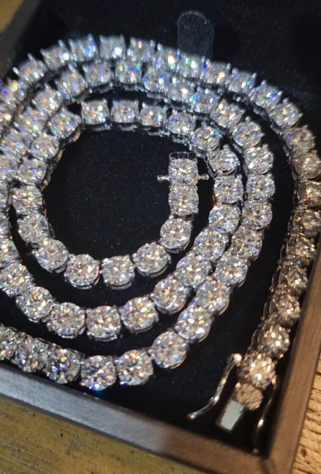 28.50 CT Round Cut REAL MOISSANITE Tennis Necklace 14K White Gold Plated 18″