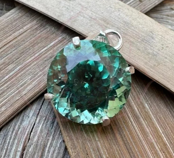GIE Certified 24.25 CT Natural Green Sapphire Gemstone 925 Solid Silver Pendant