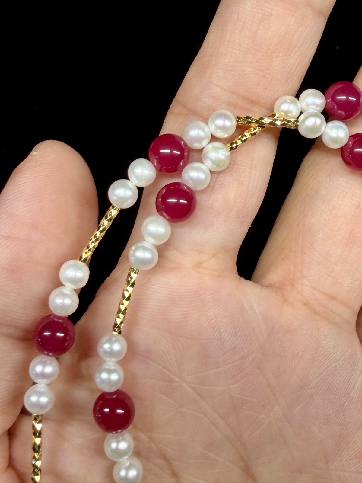 Ruby w/ Natueal cultured Pearl Necklace 925 Solid Sterling Silver Gold Plated
