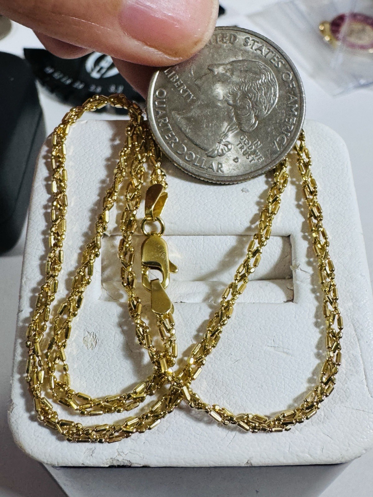 SOLID 18K 750 Gold Beads Chain Necklace 16”/16.5” Long 5.2g 2.5mm Choker WOMENS