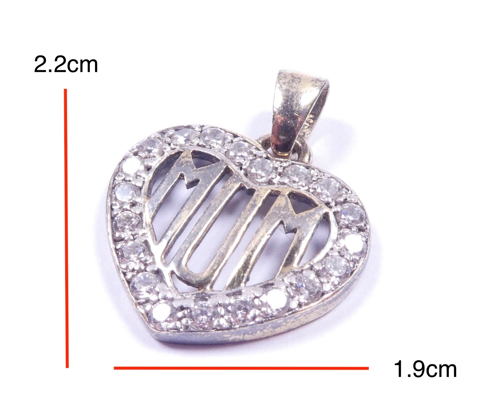 Mum Pendant Love Heart 925 Sterling Silver CZ Set 2.1g