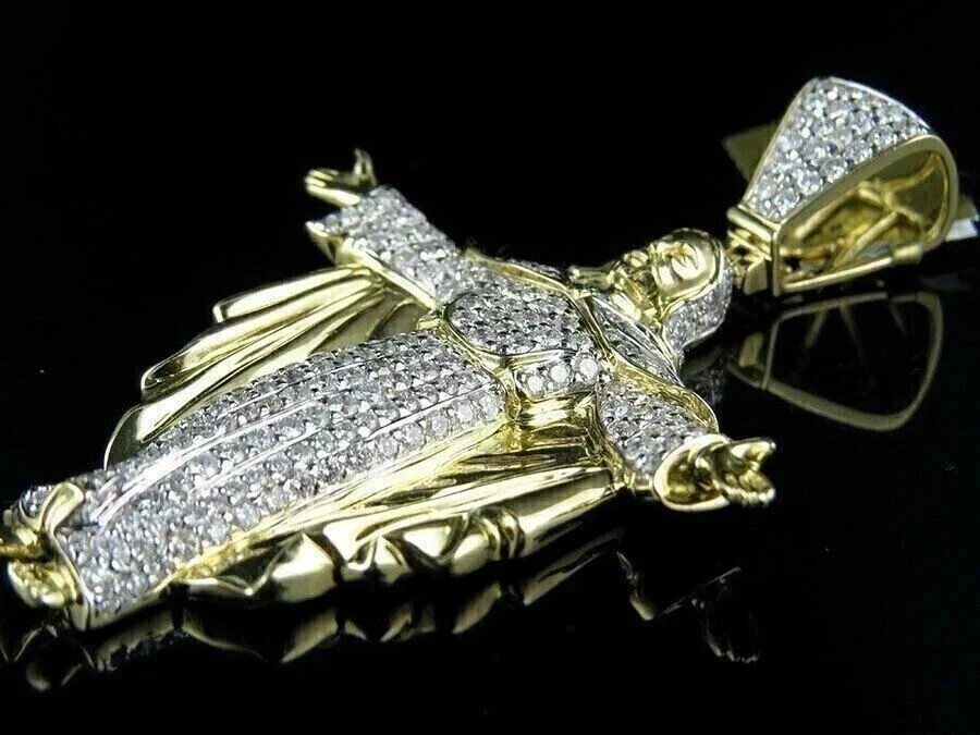 Lab Created Diamond Men’s 2Ct Round Jesus Charm Pendant 14k Yellow Gold Plated