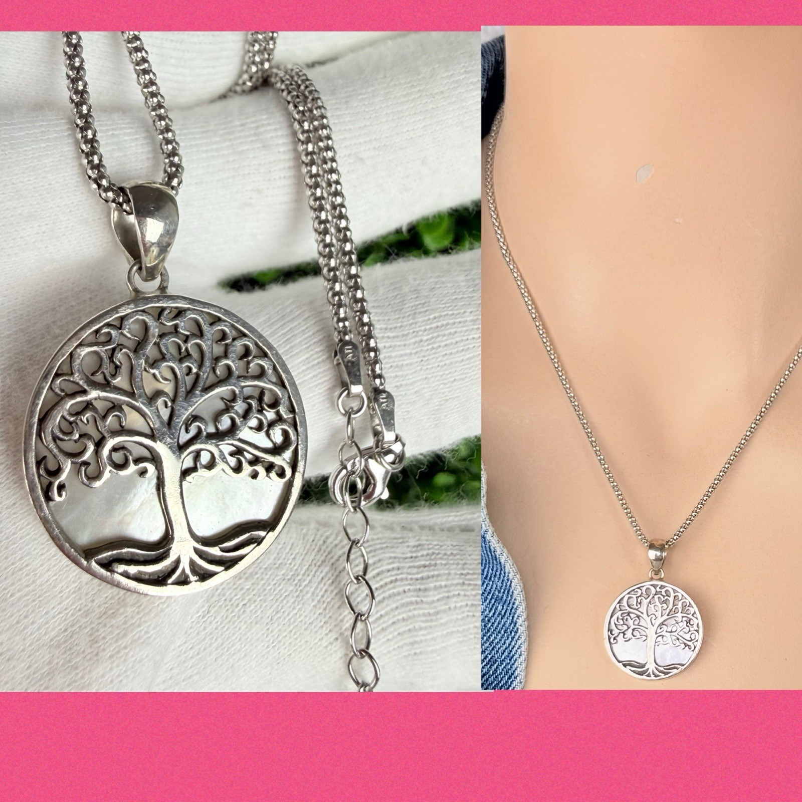 Annika Witt Sterling Silver & Mother of Pearl ATI Tree of Life Pendant Necklace