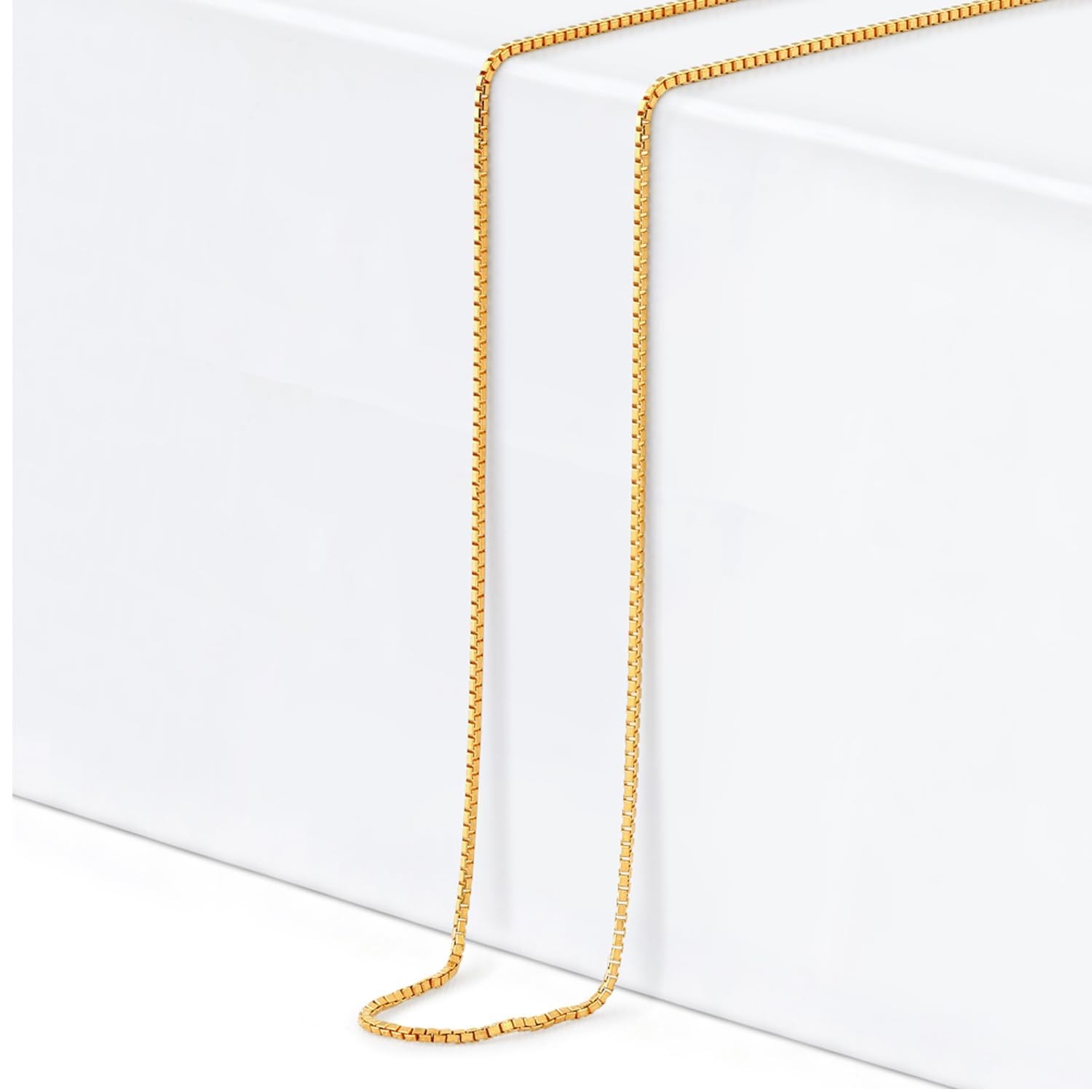 Box Chain Necklace for Women | 14K Gold-Plated 0.8mm Thin Box Chain Necklace 22