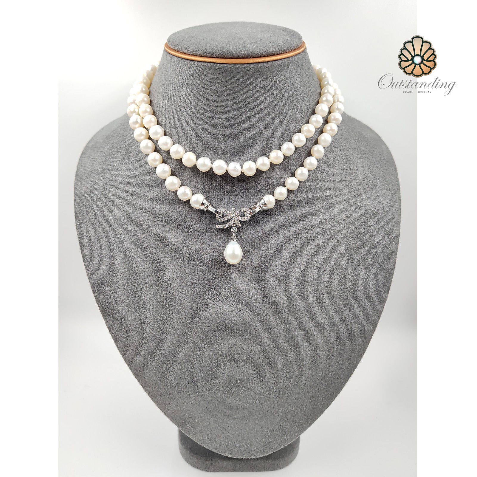 Genuine 30″ Super Luster White Natural Seawater 9mm Pearl Necklace 950 Platinum