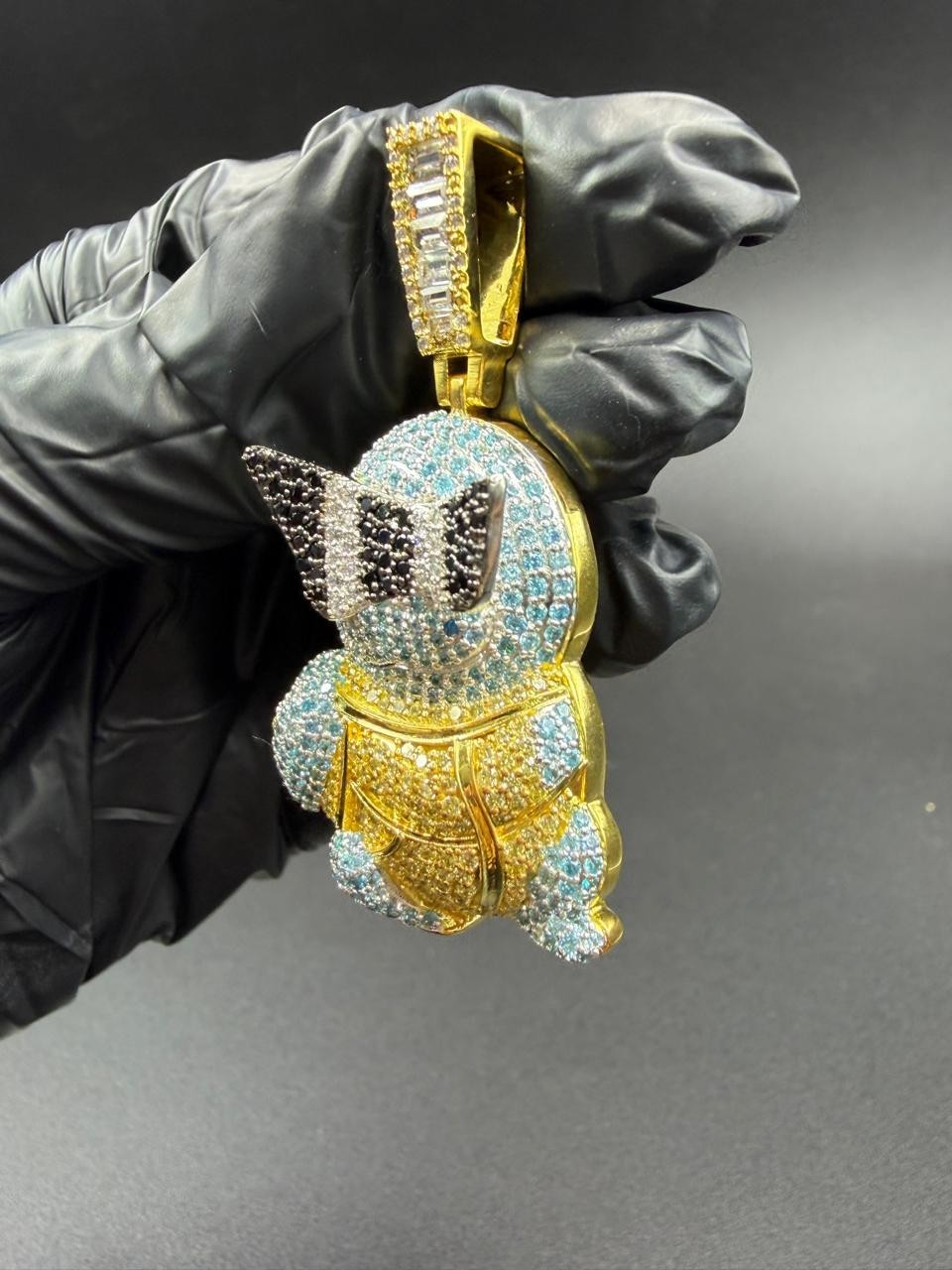 4Ct Round Cut Moissanite Squirtle Cartoon Pendent 14K Yellow Gold Plated Silver