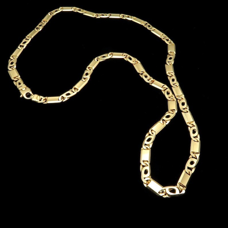 14K Yellow Gold Tiger Eye Link Chain 24 Inches 7MM Width Solid Gold