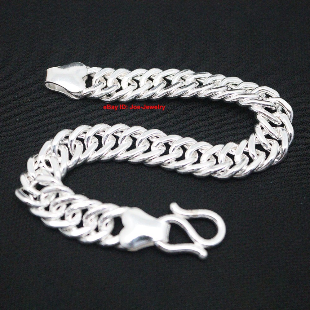 Real 999 Fine Silver Bracelet 11mm Curb Link Chain Men’s Bracelet 7.87″L 46-48g