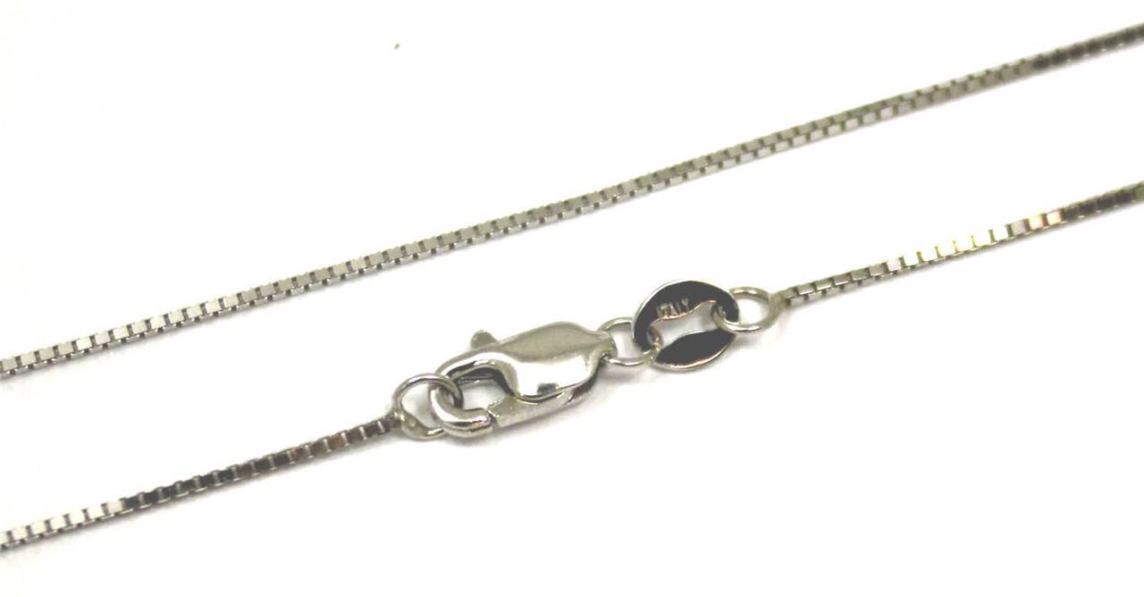 0.65MM 14K WHITE GOLD SHINY ITALIAN BOX CHAIN NECKLACE LOBSTER CLASP 16″-24″