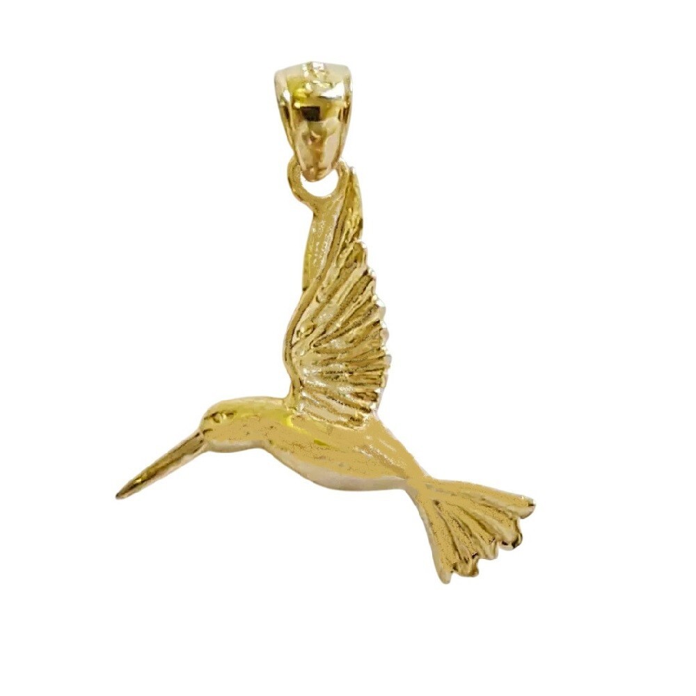 14k Yellow Gold Hummingbird Pendant / Charm, Made in USA