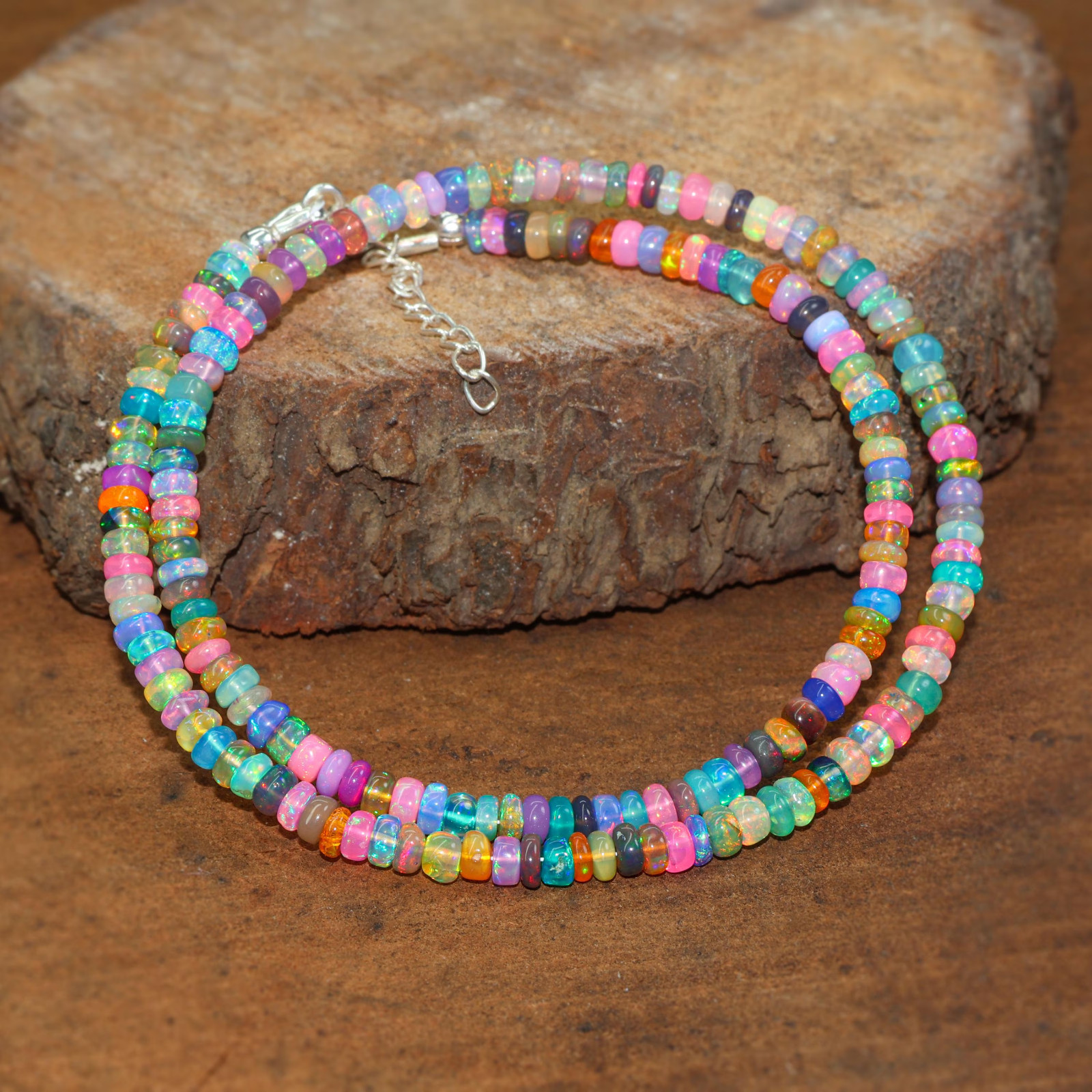 Fire Multi Opal Gemstone Beads Necklace, Natural Opal Beads Handmade Necklace