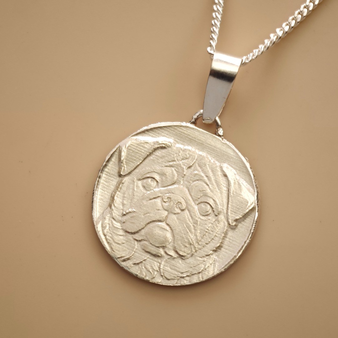Pug Dog Necklace Sterling Silver Engraved Pet Lover Gift Handmade UK Personalise