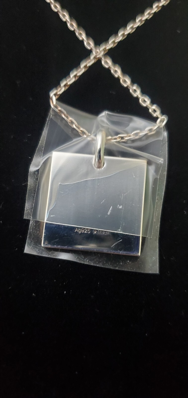 Gucci Trademark Necklace Chain Logo Square Pendant 925 Sterling Silver Rare NIB