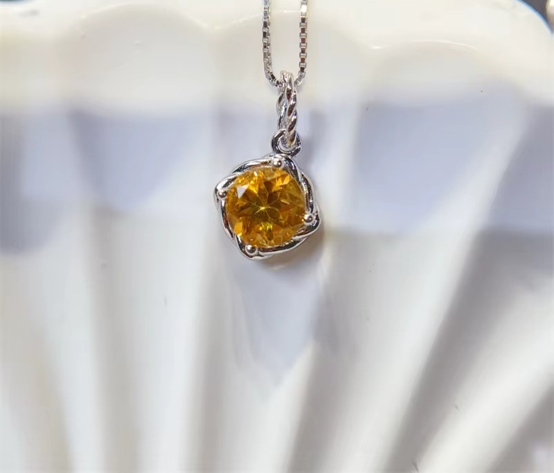 Yellow Citrine Pendant Necklace 6mm 925 Sterling Silver Natural Citrine