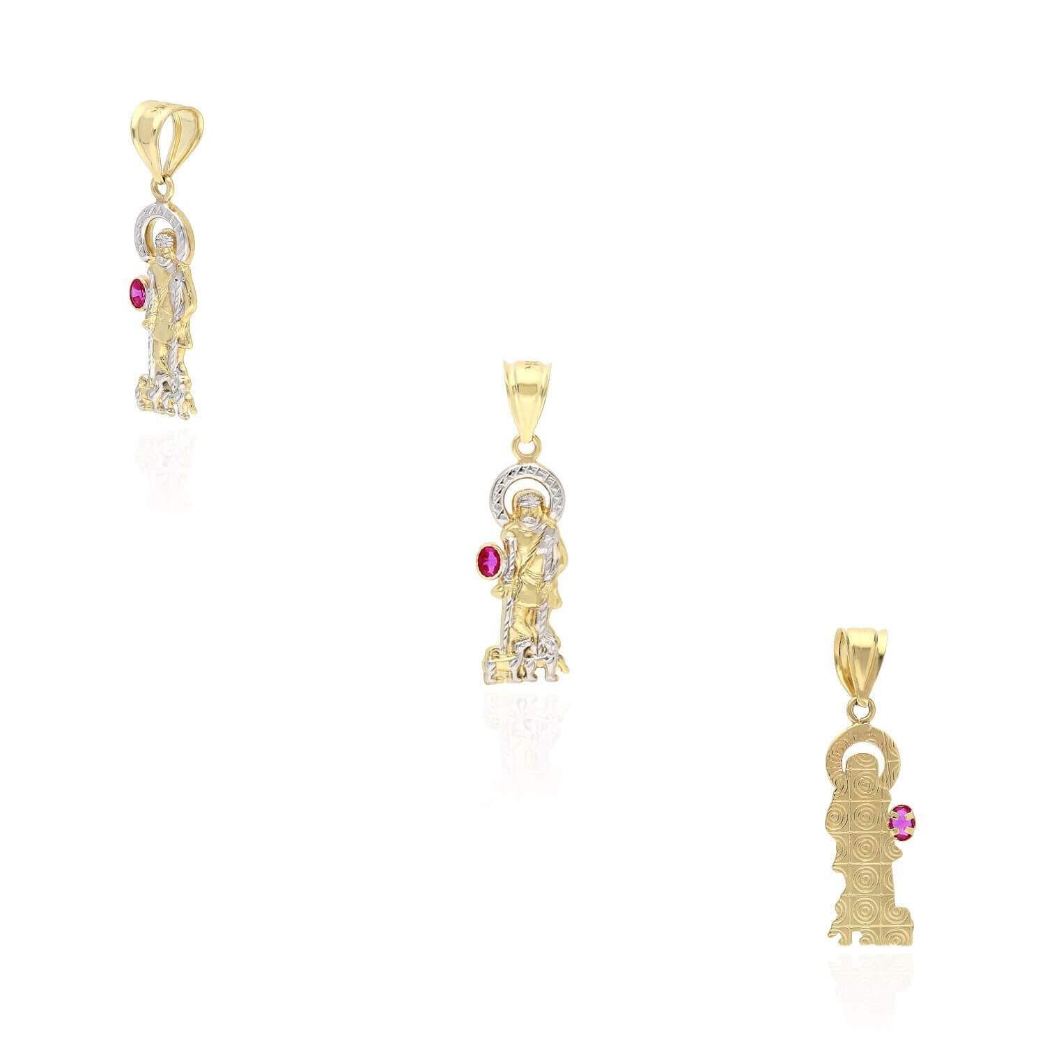 10K Yellow White Gold Diamond Cut Ruby Religious Saint Lazarus Pendant