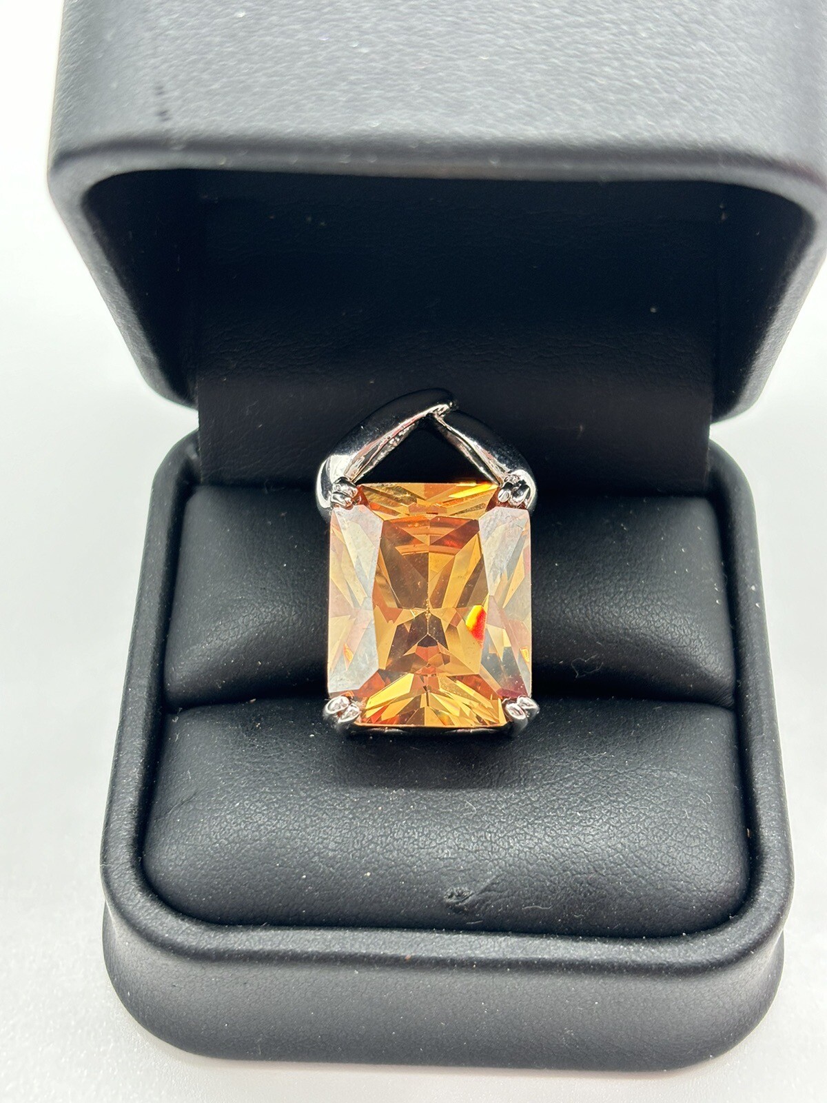 Sterling Silver Amber Glass Pendant Stunning Runway Fashion Jewelry Chunky
