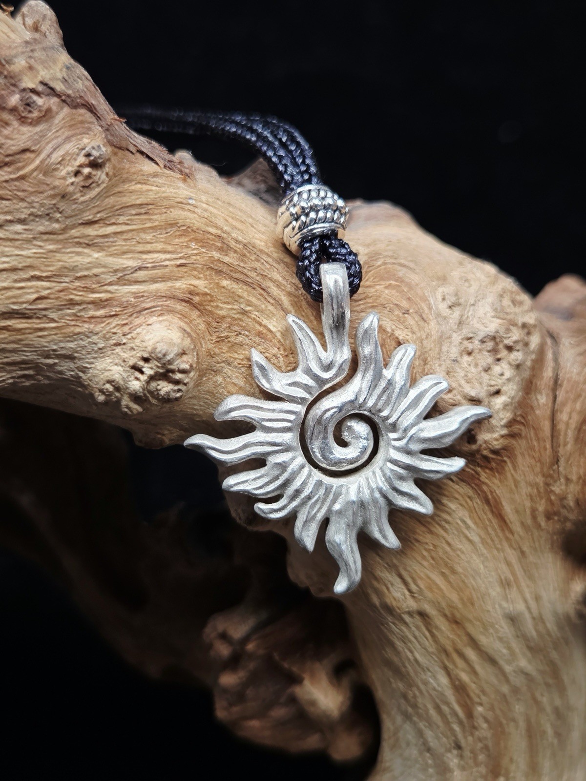 Solid 999 Fine Silver Sunburst Pendant 30-28-4mm 9g Handmade Bohemian Amulet