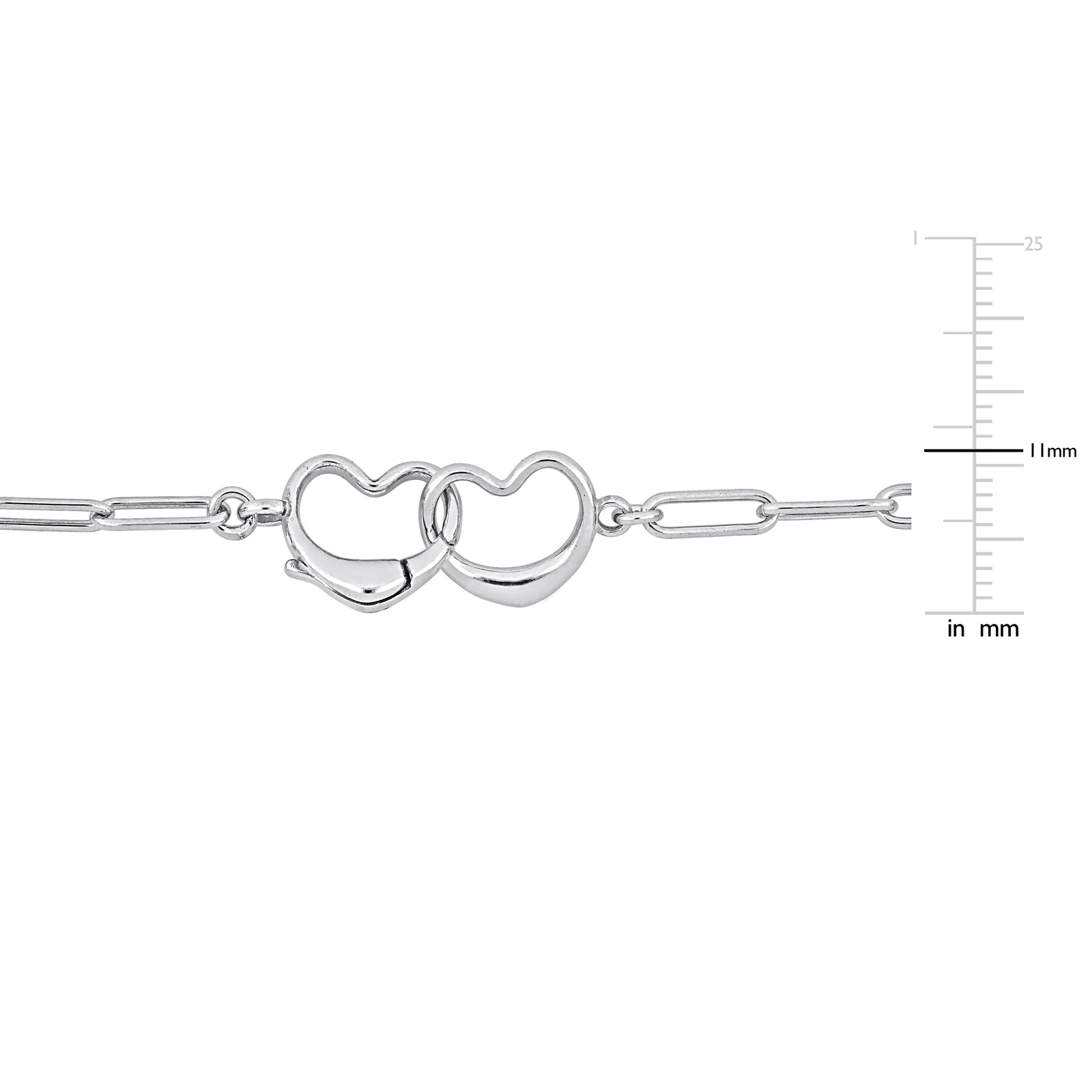 Amour Sterling Silver Paperclip Link with Double Heart Clasp Necklace – 20 in.