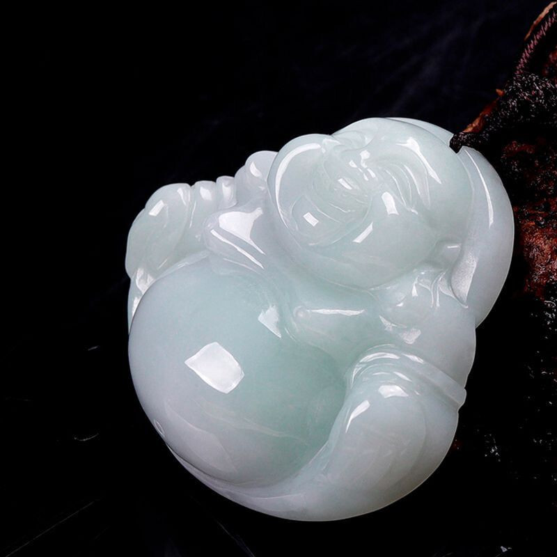 Natural green jadeite jade large size male and female Buddha pendant necklace