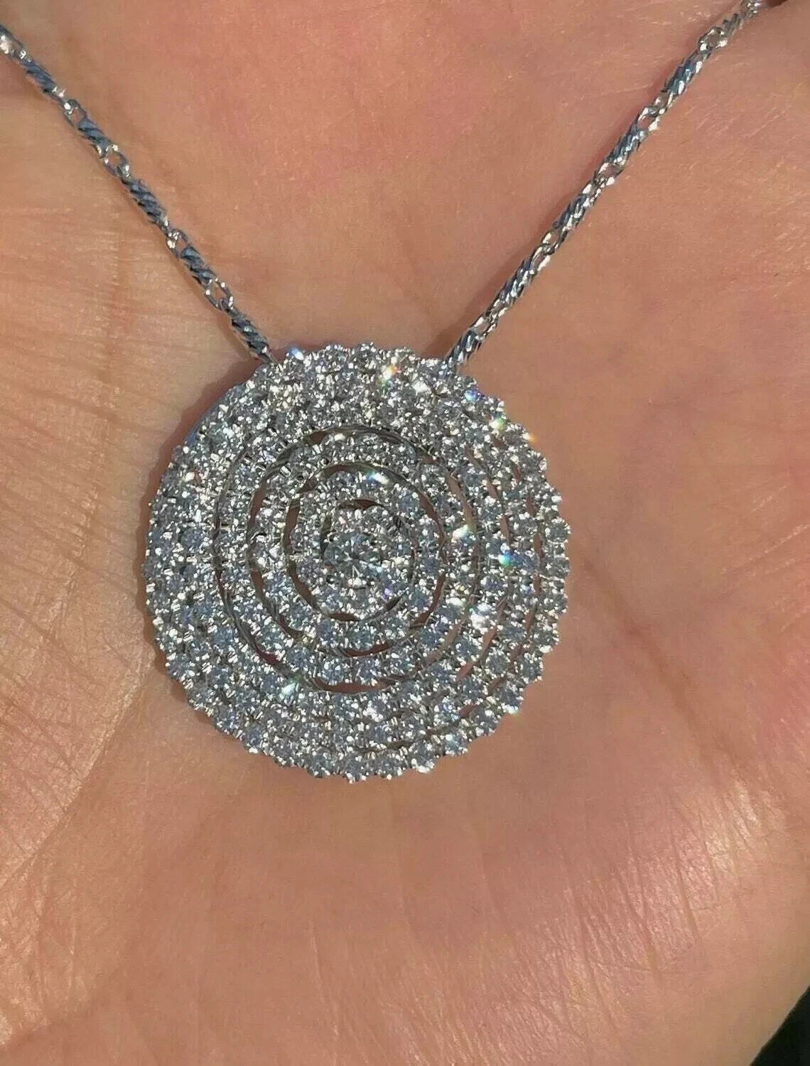 2.50 Ct Round Cut Real Moissanite Cluster Women’s Pendant 14K White Gold Plated