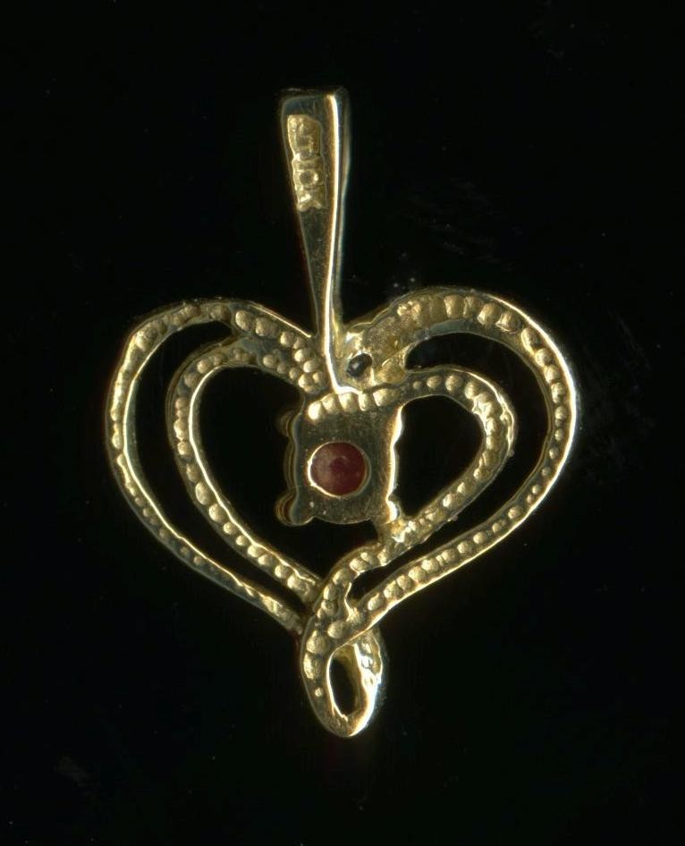 10K 16mm Solid Yellow Gold Red Ruby Gemstone & Diamond Heart Pendant dc