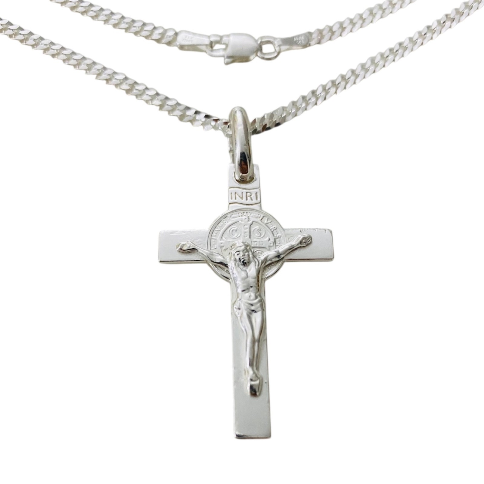 Solid 925 Sterling Silver Saint Benedict Cross Pendant San Benito Necklace-ESP40