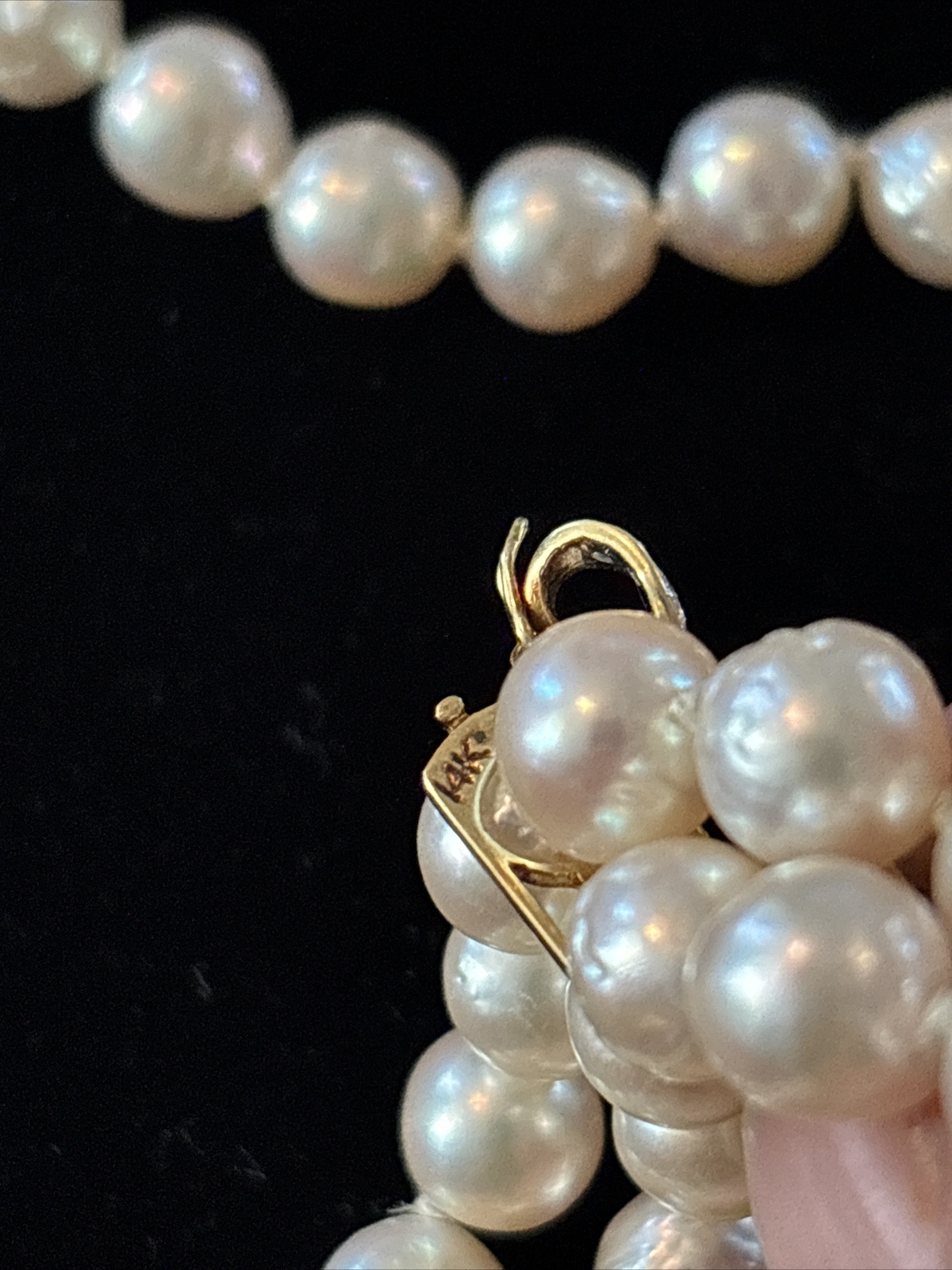 VTG 31” Pearl Necklace 14K Gold Diamond Clasp & Gold Ruby Diamond Bow Enhancer