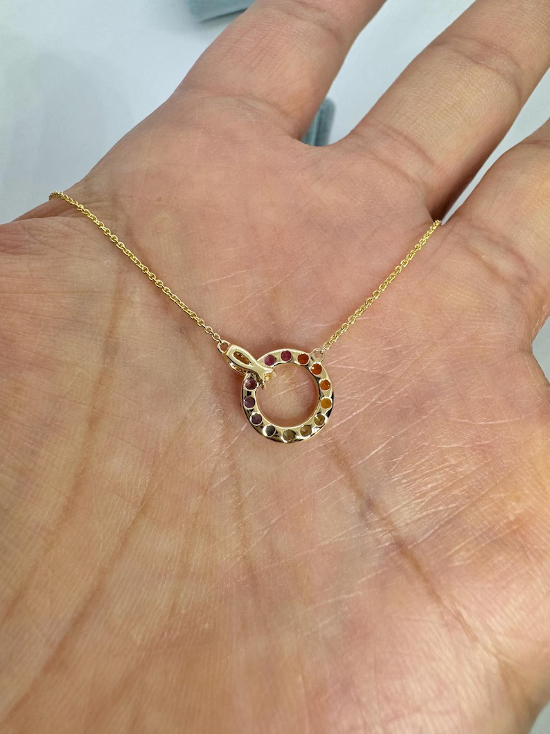 1.40Ct Round Cut Lab Created Multicolor Circle Pendant 14K White Gold Plated