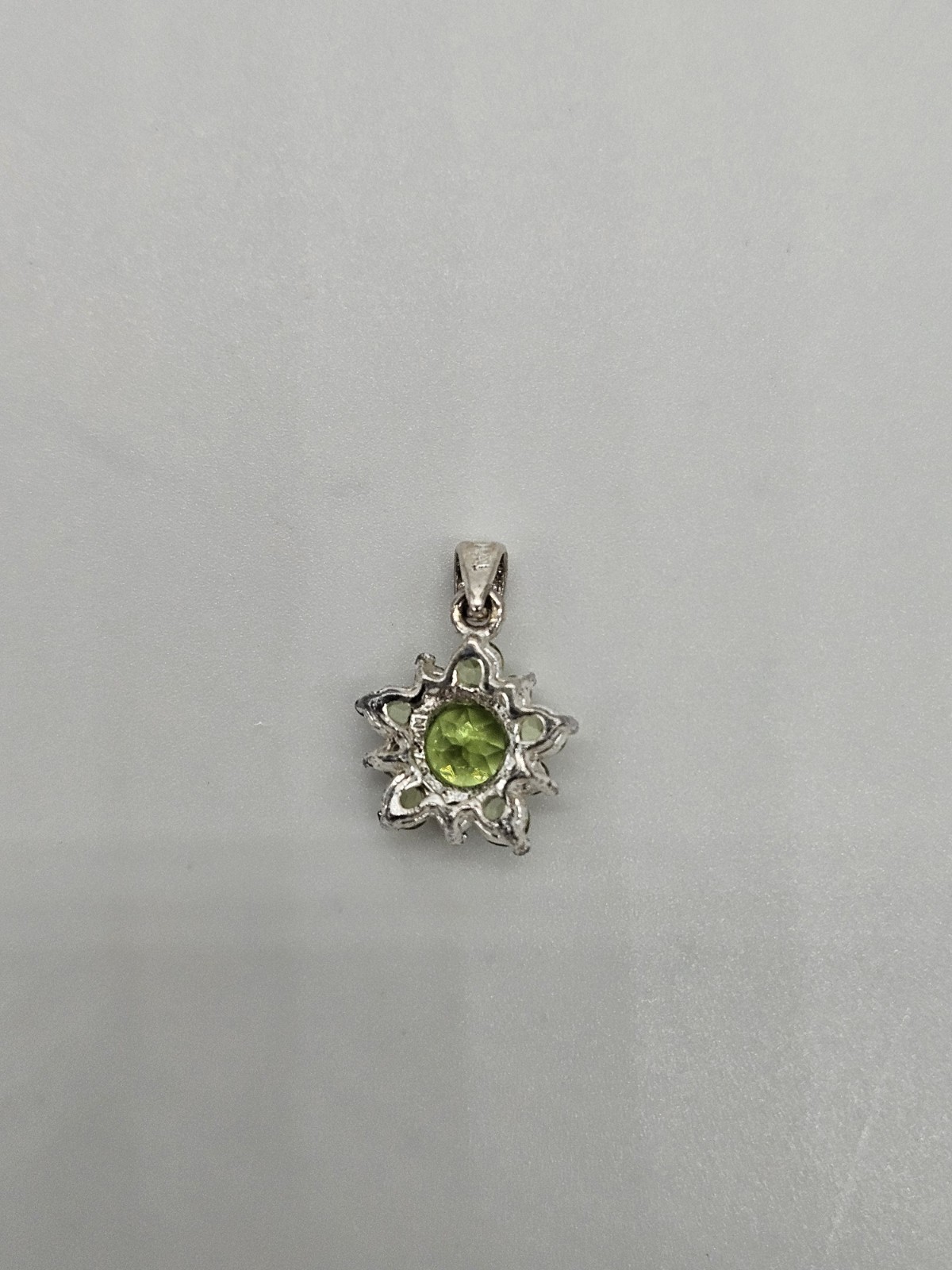 925 Sterling Silver Peridot Flower Pendant, Round Green Stone Prong Set