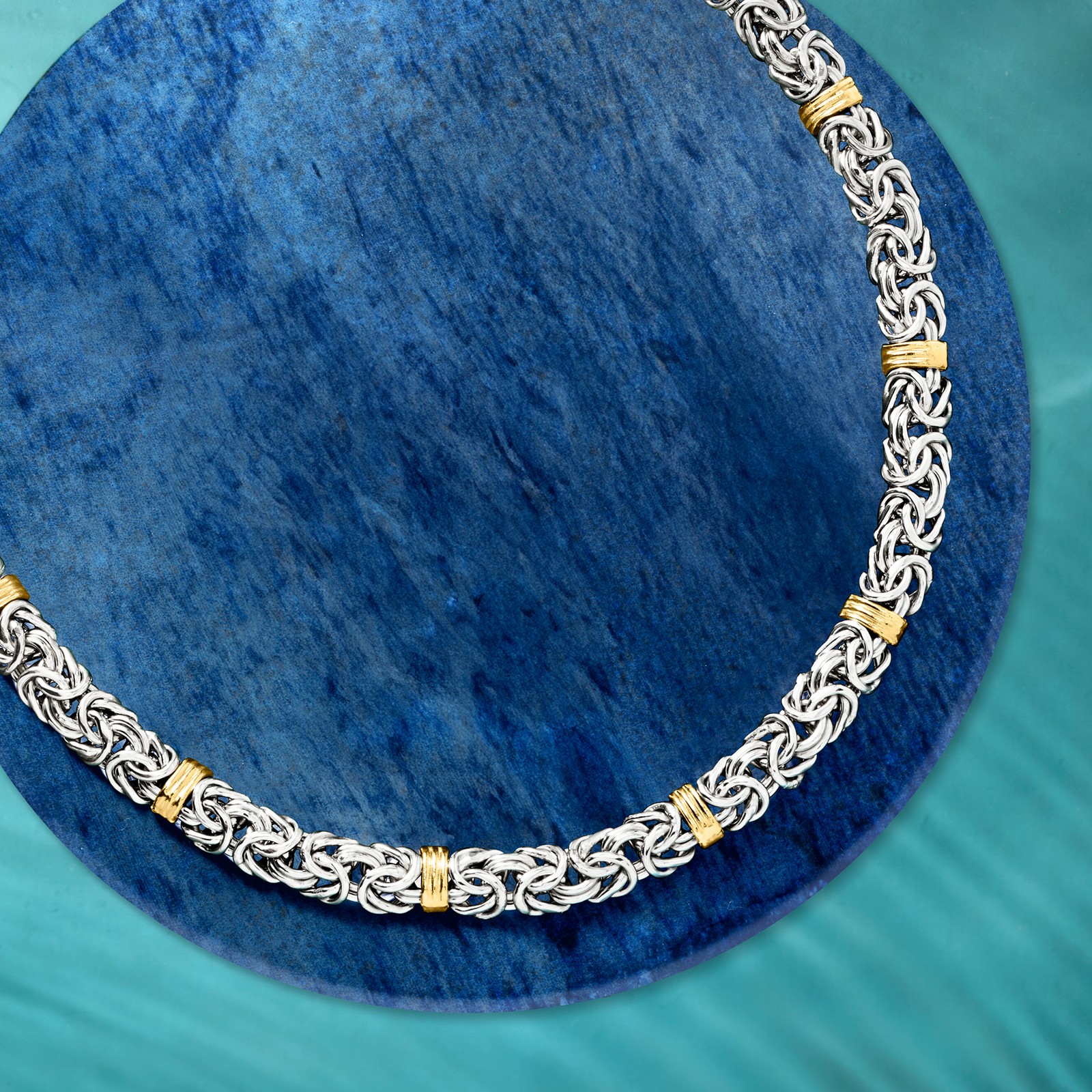Ross-Simons Sterling Silver and 14kt Yellow Gold Byzantine Station Necklace