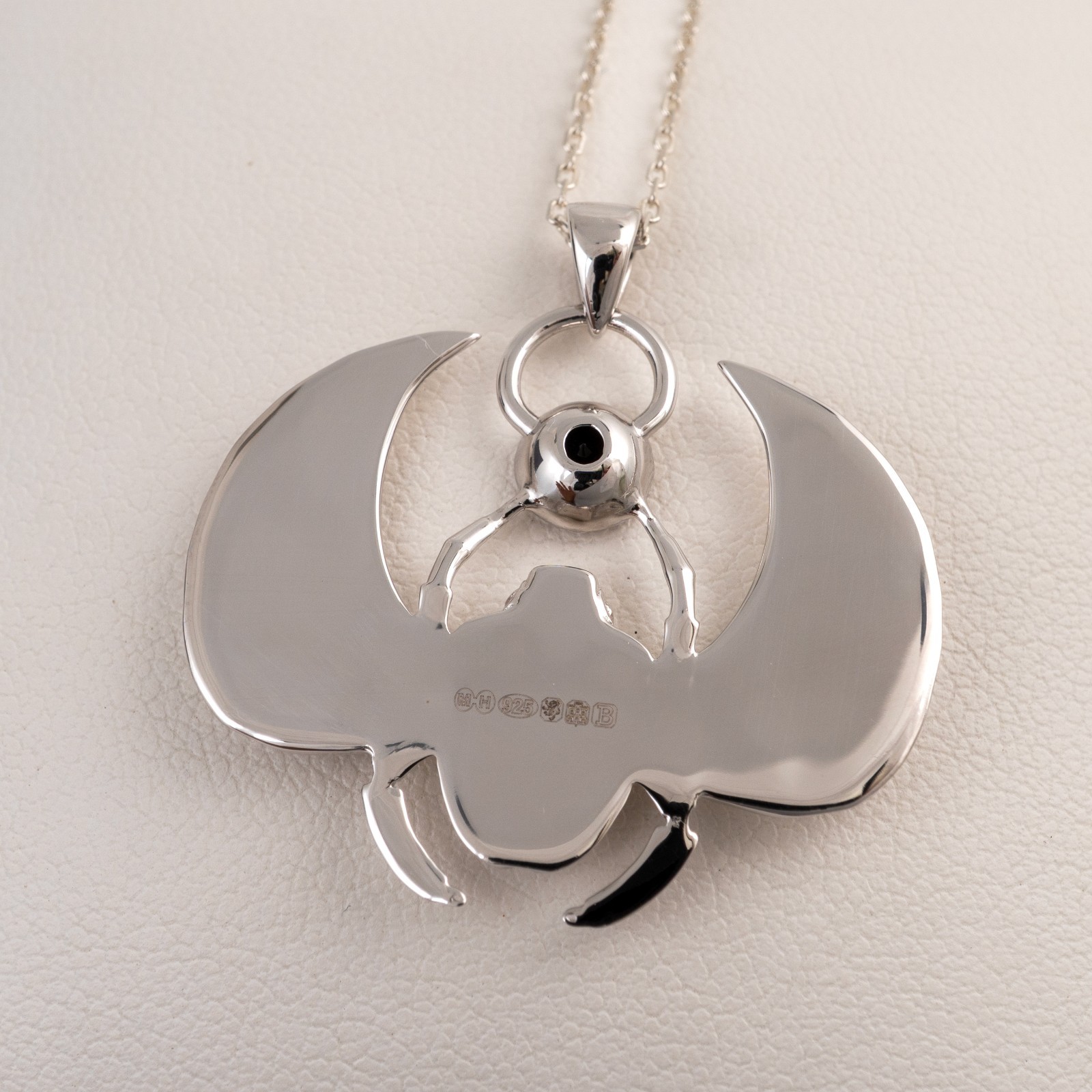 Scarab Necklace Sterling Silver Winged Scarab Black Onyx Egyptian Hallmarked