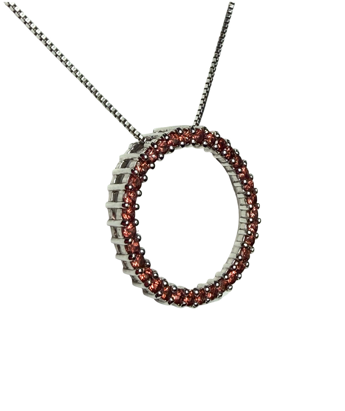 STERLING SILVER 1.6 CT TGW GARNET OPEN CIRCLE PENDANT NECKLACE