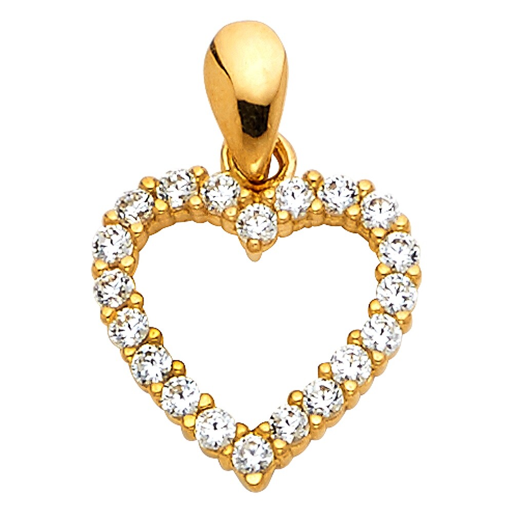14K SOLID GOLD CZ HEART 16mm x 12mm PENDANT – 14K REAL GOLD HEART CHARM- PT0585