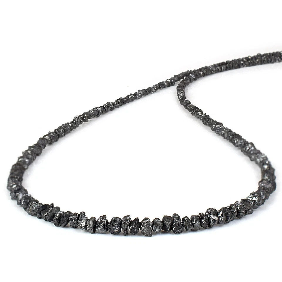Natural Rough Black Diamond Nugget Beads Necklace Handmade 925 Sterling Silver
