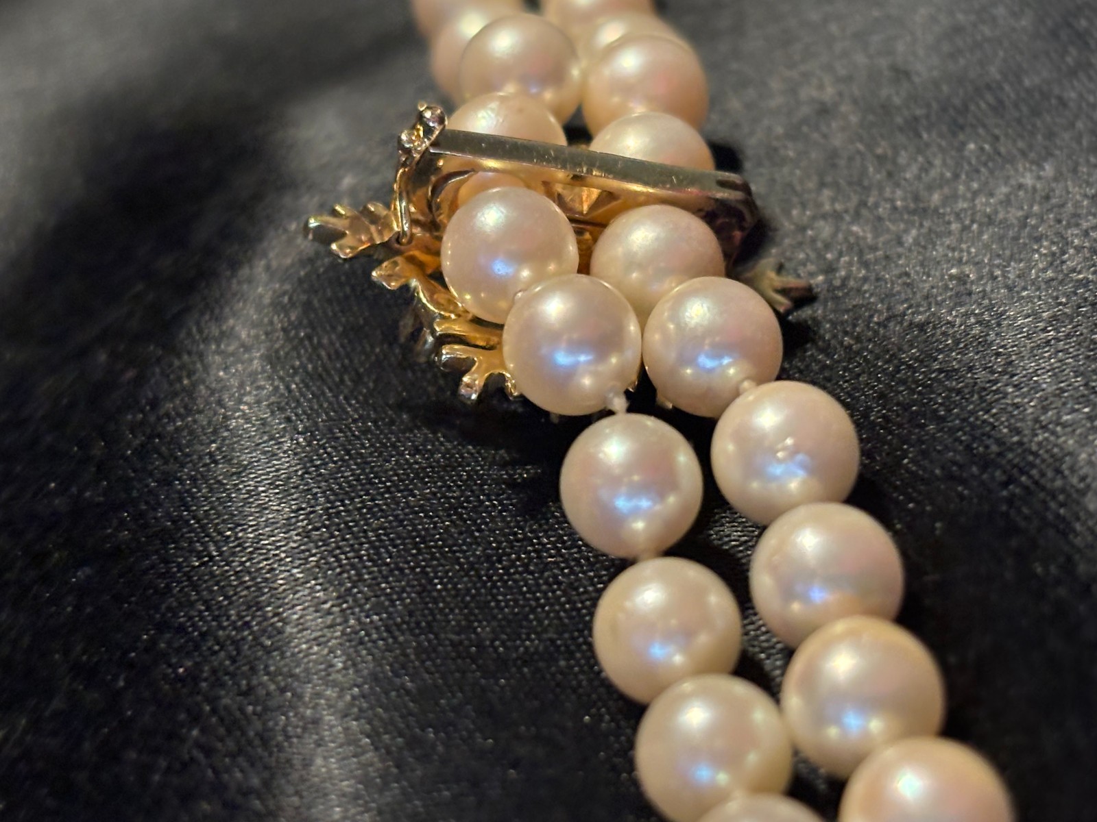 Vintage 14K Yellow Gold Pearl Blue Sapphire Pendant Enhancer Clasp, 5 gm