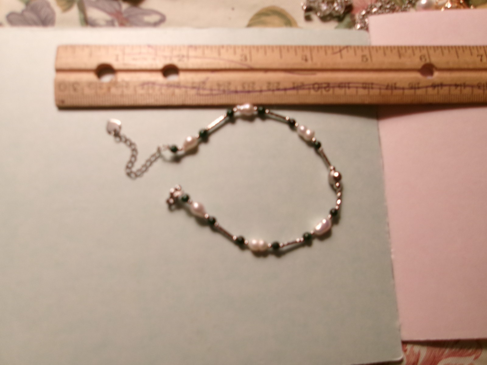 PEARL BRACELET DARK GREEN BEADS WITH REAL PEARLS